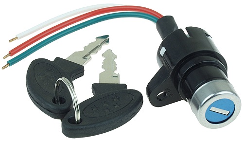 ELECTRIC SCOOTER 4 WIRE IGNITION KEY SWITCH W/ TWO BLUE KEYS 2 POSITION ON/OFF 