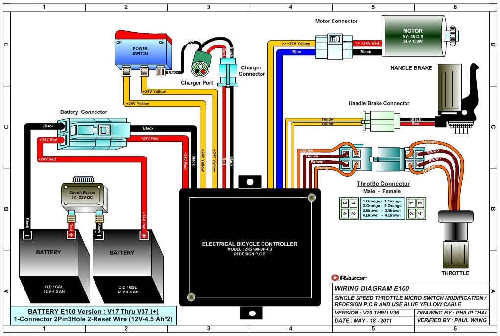 Razor E100 Electric Scooter Parts - ElectricScooterParts.com 12 volt atv wire harness 