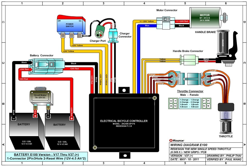 Razor E100 Electric Scooter Parts - ElectricScooterParts.com toy scooter wire diagram 