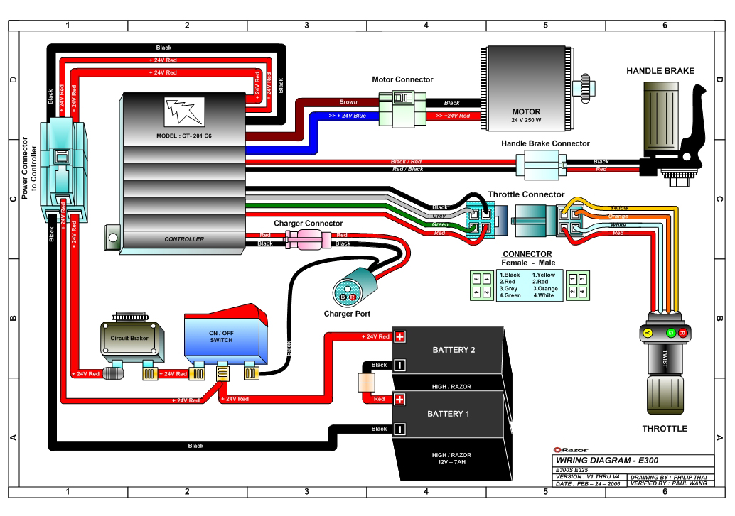 Razor E300 and E300S Electric Scooter Parts ... electric scooter battery wiring diagram 