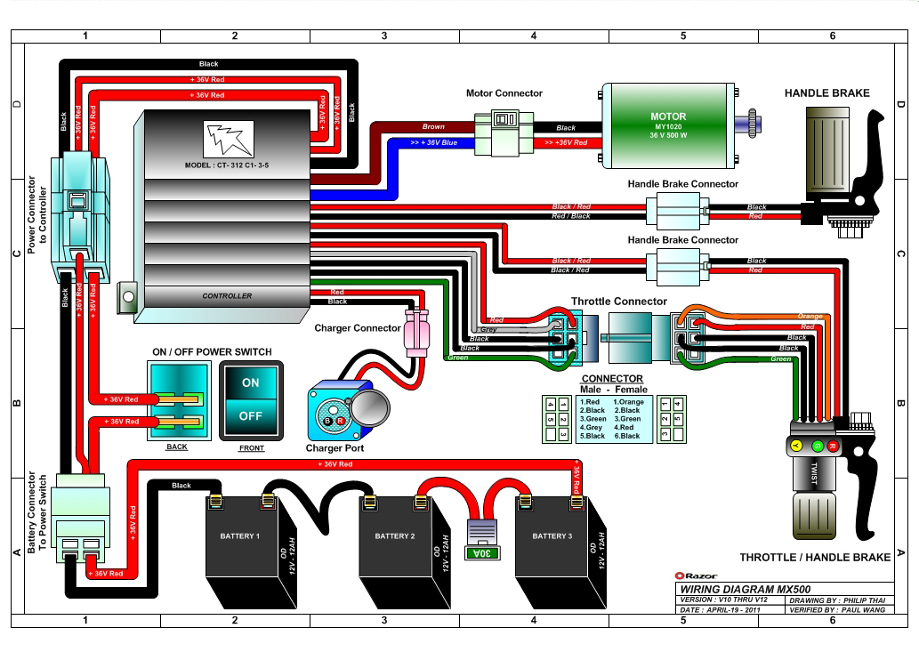 Razor MX500 Dirt Rocket Electric Dirt Bike Parts ... electric scooter battery wiring diagram 