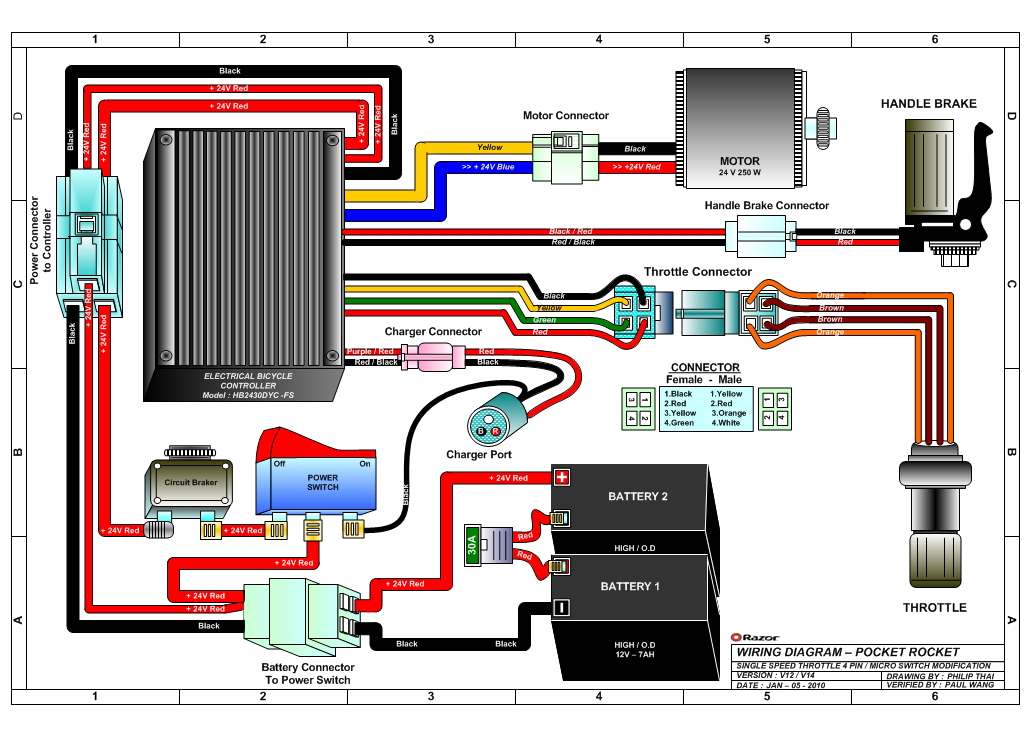 Razor PR200 Pocket Rocket Electric Pocket Bike Parts ... 50cc scooter battery wiring diagram 